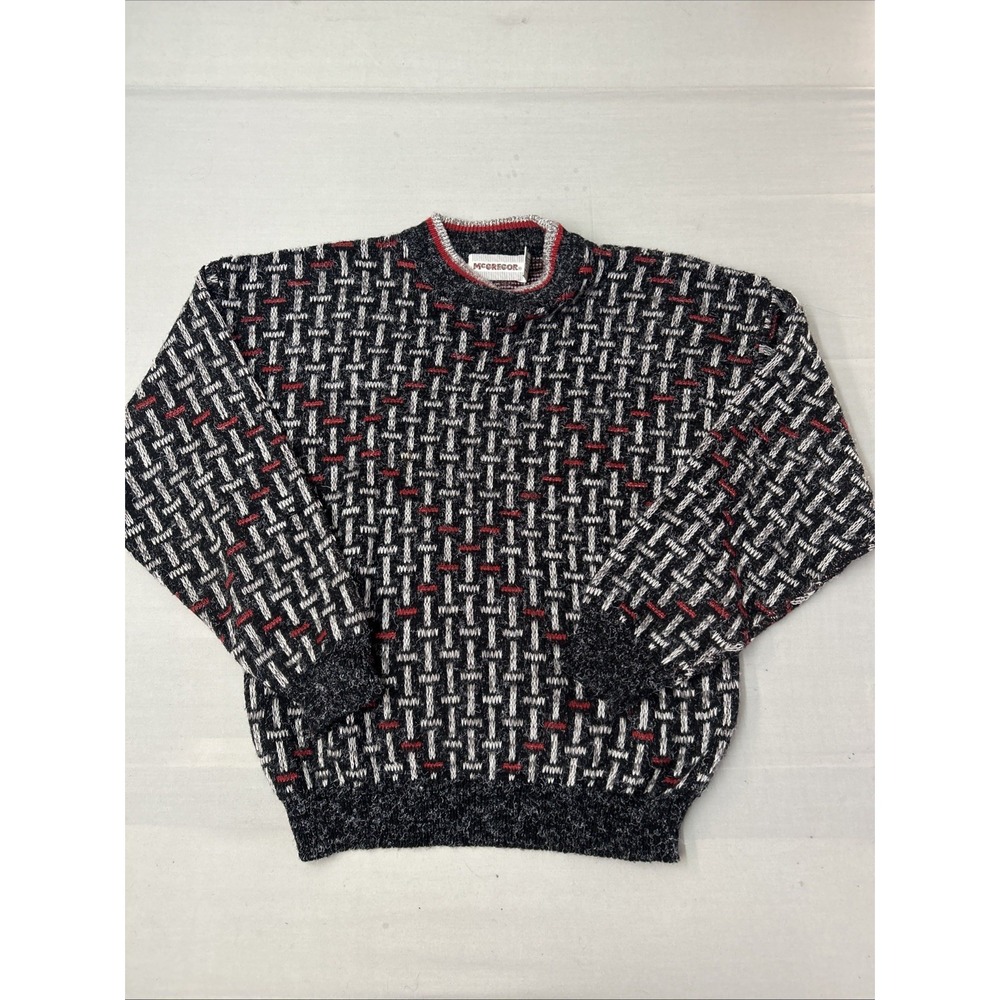 Vintage 80's Mcgregor Cosby Sweater  Coogi Style Geometric Knit Large